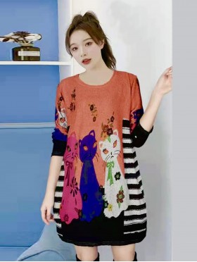 Stripes and Cats Printed Soft Knitted Light Sweater